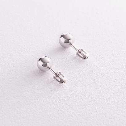 Серьги - пусеты "Шарики" в белом золоте (0.7 см) с08057 №3