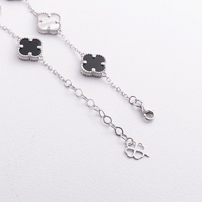 Срібний браслет "Конюшина" (перламутр, онікс) 141647 №5