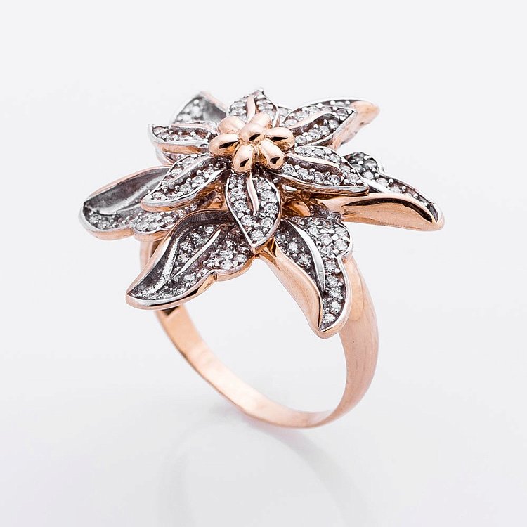 Золотое кольцо "Цветок" с фианитами к01854 от ювелирного магазина Оникс