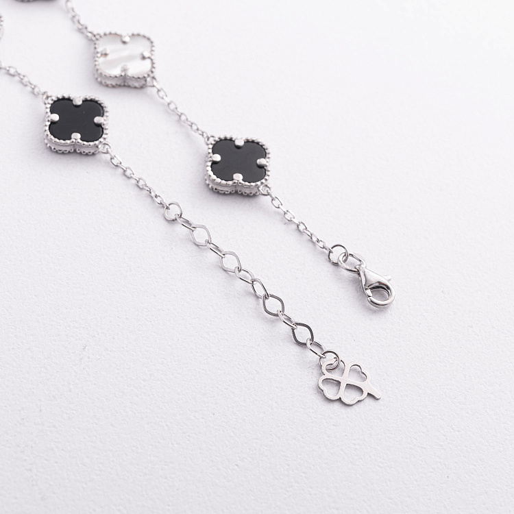 Срібний браслет "Конюшина" (перламутр, онікс) 141647 від ювелірного магазину Онікс - 4