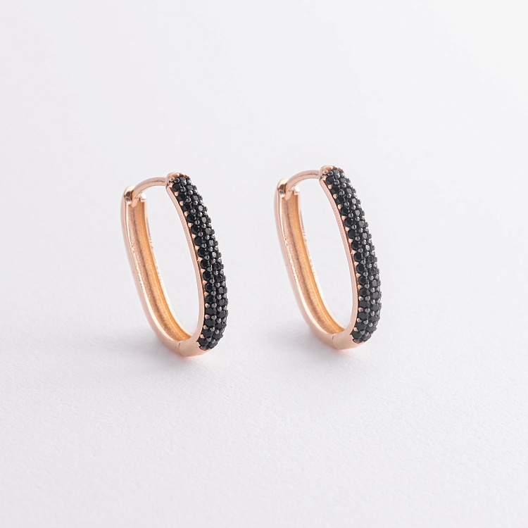 Золотые серьги "Овальные" с черными фианиты с09464 от ювелирного магазина Оникс