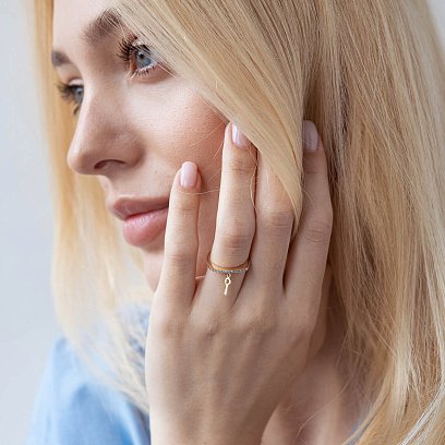 Золотое кольцо "Ключик" с фианитами к07004 №5