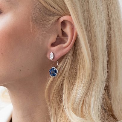 Золоті сережки - джекети "Квіточки" з синіми сапфірами с1005 №4