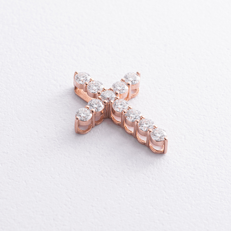 Крестик с фианитами в красном золоте 260036 от ювелирного магазина Оникс
