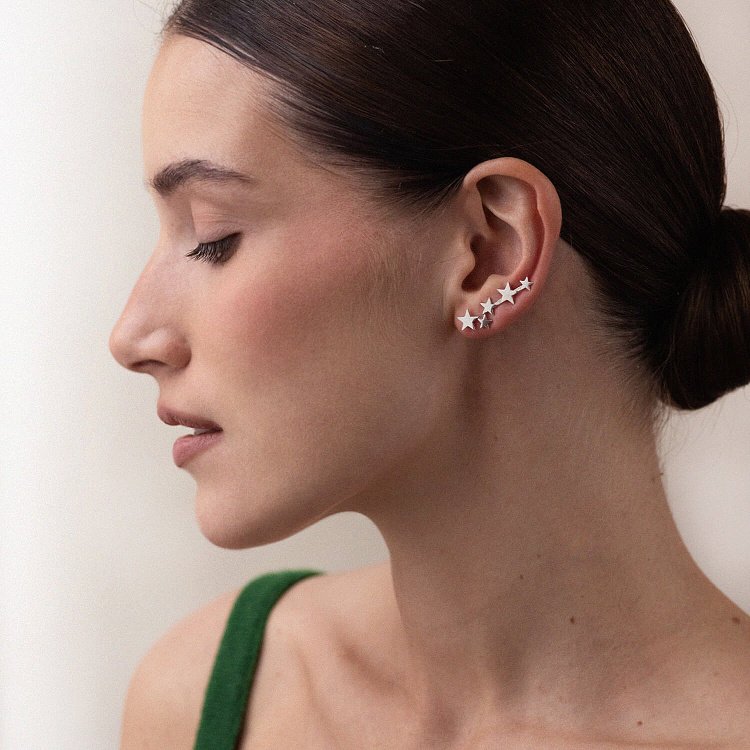 Серьги - клаймберы "Звездочки" в серебре 122917 от ювелирного магазина Оникс - 1