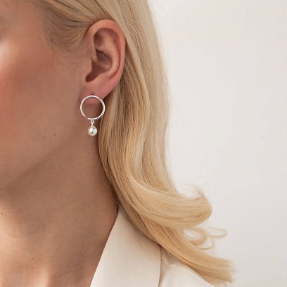 Срібні сережки - пусети "Кругообіг" з перлами 123174 №8