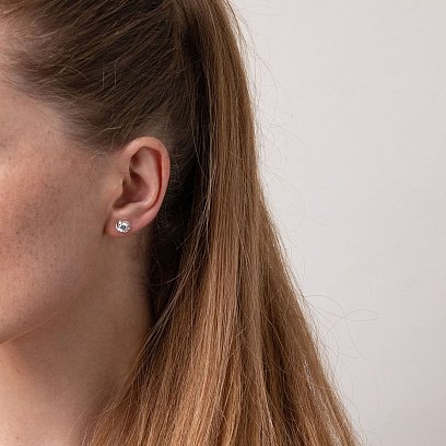 Серебряные серьги - пусеты с фианитами (7мм) 12918 №2