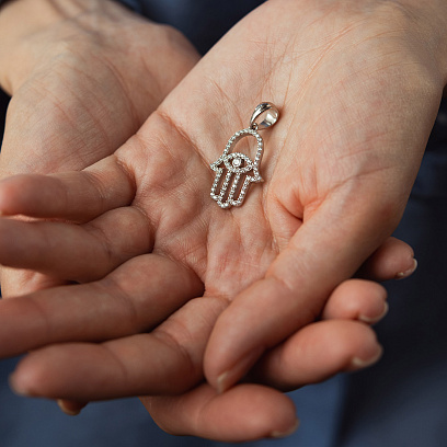 Серебряный кулон "Хамса" с фианитами 1185 №2