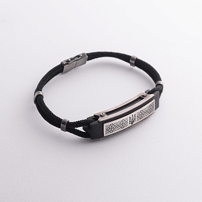 Браслет "Герб України - Тризуб. Вишиванка" зі срібними вставками (ебен) 1249 №3