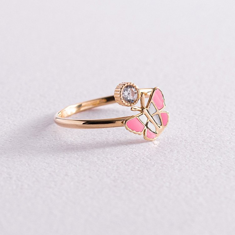 Дитяча золота каблучка Метелик з фіанітом к03460 від ювелірного магазину Онікс