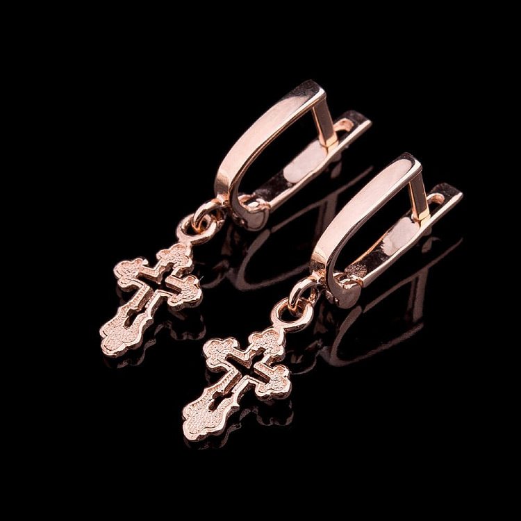 Золотые серьги "Крестики" с03684 от ювелирного магазина Оникс - 1