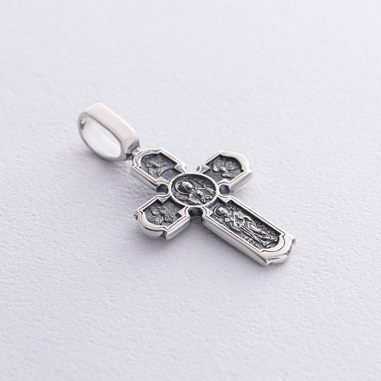 Православний срібний хрест "Розп'яття Христове. Ікона Божої Матері" 133240 від ювелірного магазину Онікс - 1