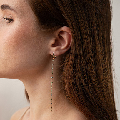 Серьги "Шарики на цепочке" (желтое, белое золото) с09374 №5