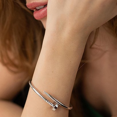 Жесткий браслет "Гвоздь" в белом золоте б05466 №4