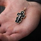 Мужской православный крест из эбенового дерева и золота "Распятие. Спаси и Сохрани" п0025 от ювелирного магазина Оникс - 1