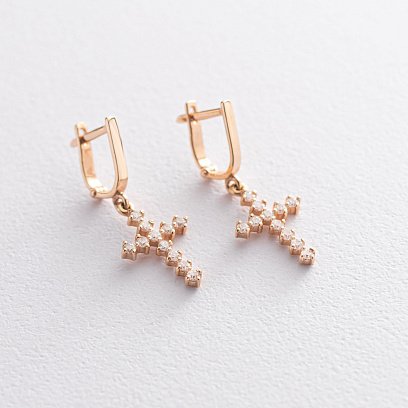 Золотые сережки "Крестики" с фианитами с02439 №3