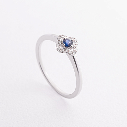 Золота каблучка "Конюшина" з діамантами і сапфіром кб0629ca