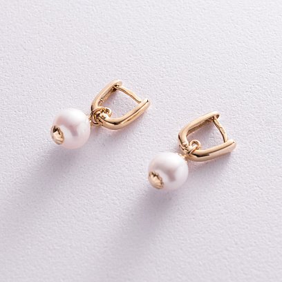 Золотые серьги с культ. пресн. жемчугом с04954 №3