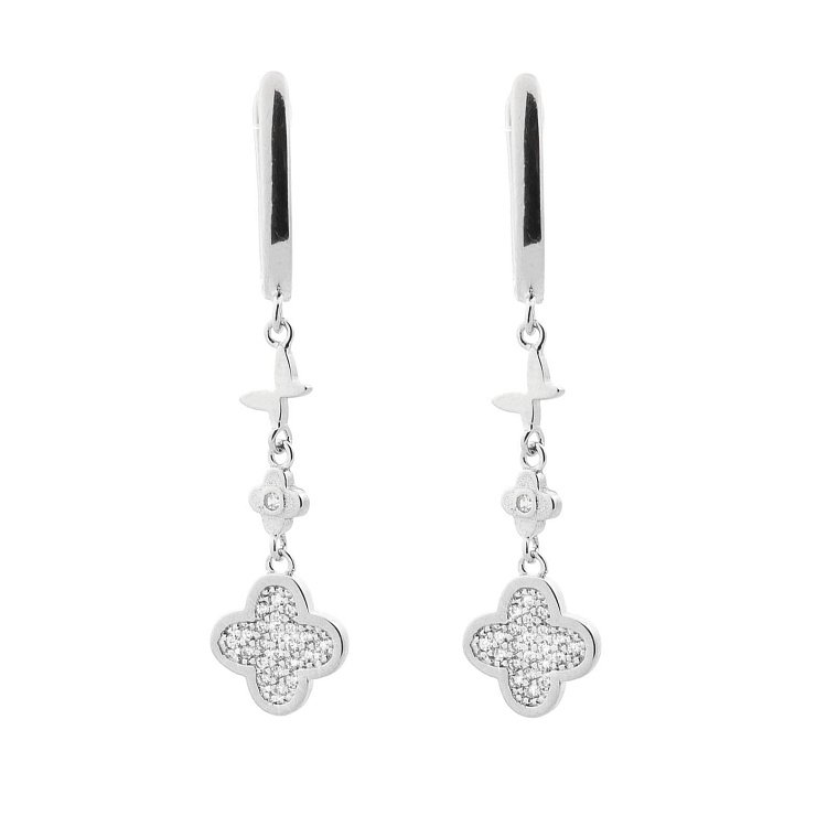 Срібні сережки "Конюшина і метелик" (фіаніти) 122101 від ювелірного магазину Онікс