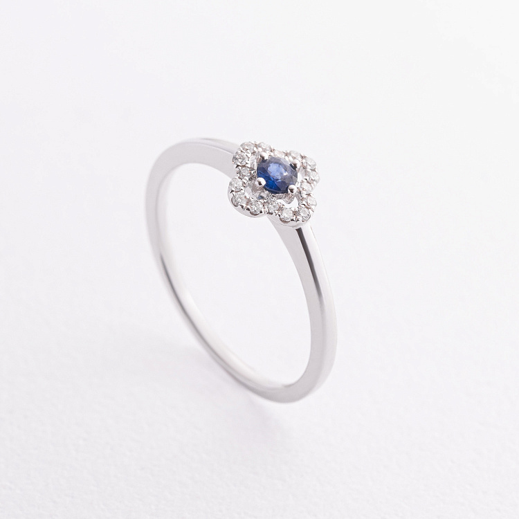 Золота каблучка "Конюшина" з діамантами і сапфіром кб0629ca від ювелірного магазину Онікс