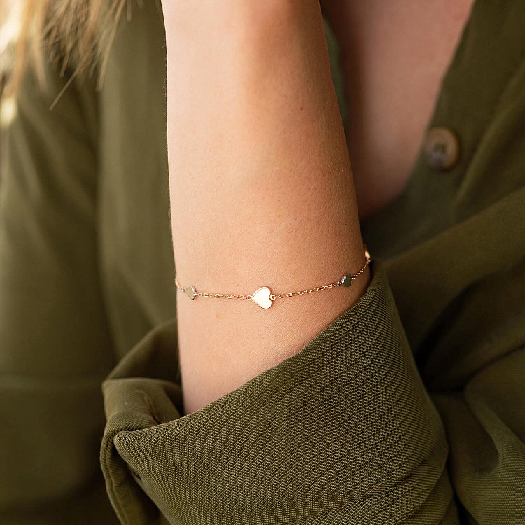 Золотой браслет "Сердечки" б04021 от ювелирного магазина Оникс - 1