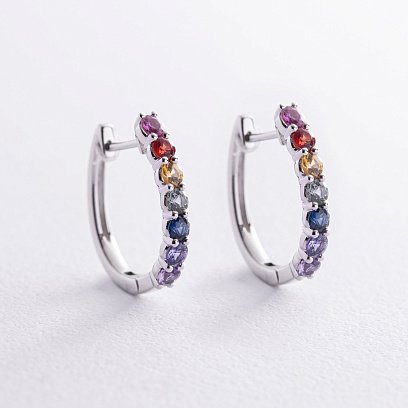 Золотые серьги с разноцветными сапфирами сб0455nl