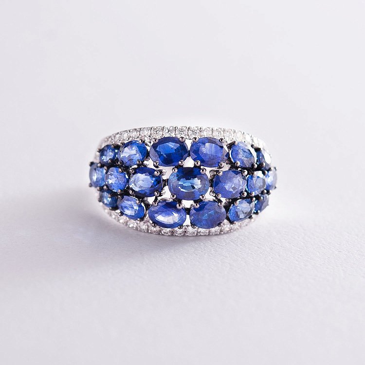 Золотое кольцо с бриллиантами и сапфирами MR16037gm от ювелирного магазина Оникс