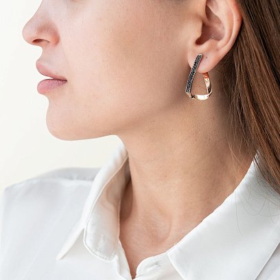 Золотые серьги с черными фианитами с06191 №2