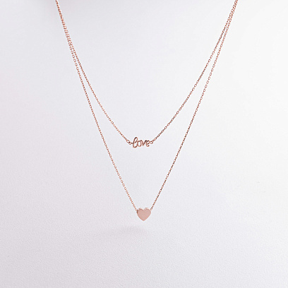 Двойное колье "Love и сердечко" (красное золото) кол02620