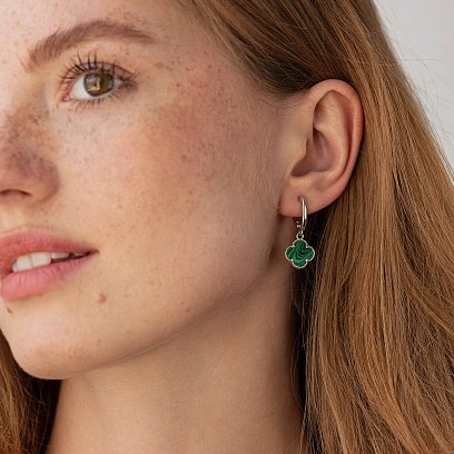 Серебряные серьги "Клевер" (синт. малахит) 123290 №6