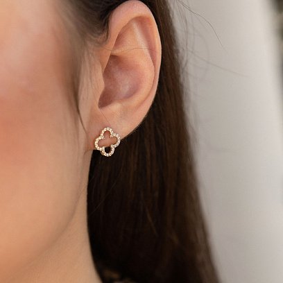 Сережки - пусети "Конюшина" з фіанітами (жовте золото) с08436