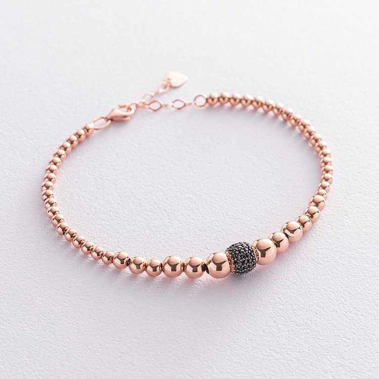 Браслет "Кульки" в червоному золоті (чорні фіаніти) б04698 від ювелірного магазину Онікс