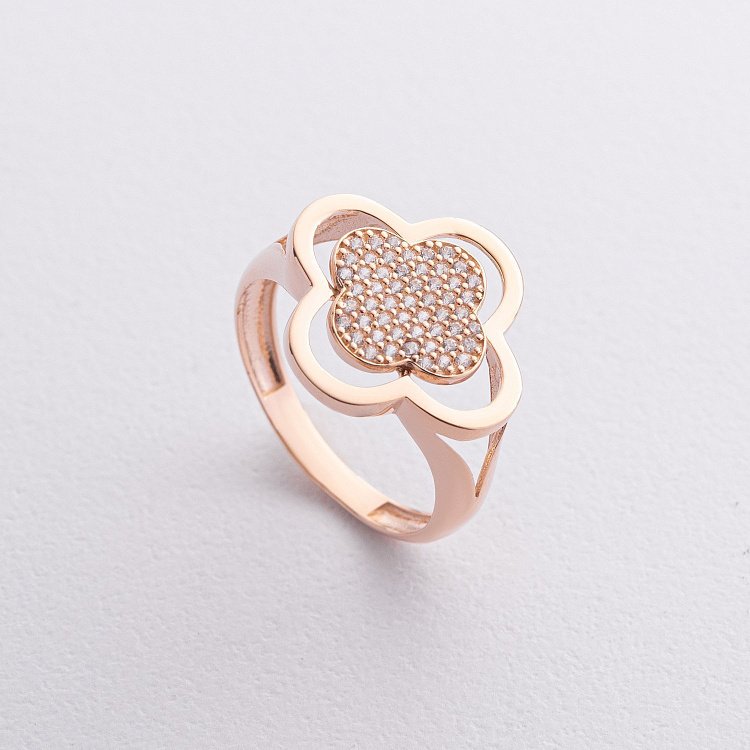 Каблучка "Конюшина" в червоному золоті (фіаніти) к08236 від ювелірного магазину Онікс