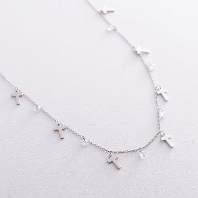 Срібне кольє "Хрестики" з фіанітами 18935