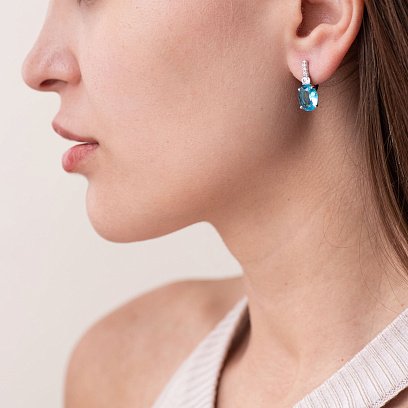 Серебряные серьги (фианиты, кварц) 2910/9р-QSWB №2