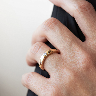 Каблучка з фіанітом в жовтому золоті к08279 №2