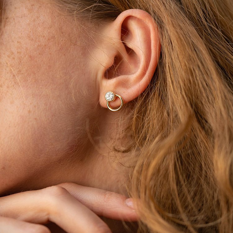 Сережки - пусети "Ейпріл" з фіанітами (жовте золото) с08224 від ювелірного магазину Онікс - 6