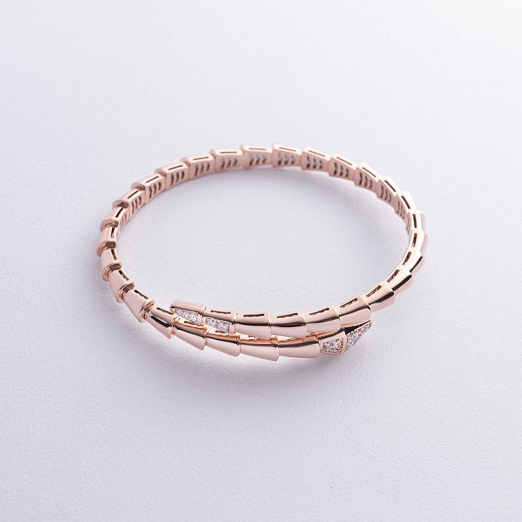 Жорсткий браслет "Змія" у червоному золоті (фіаніти) б05434 від ювелірного магазину Онікс - 2