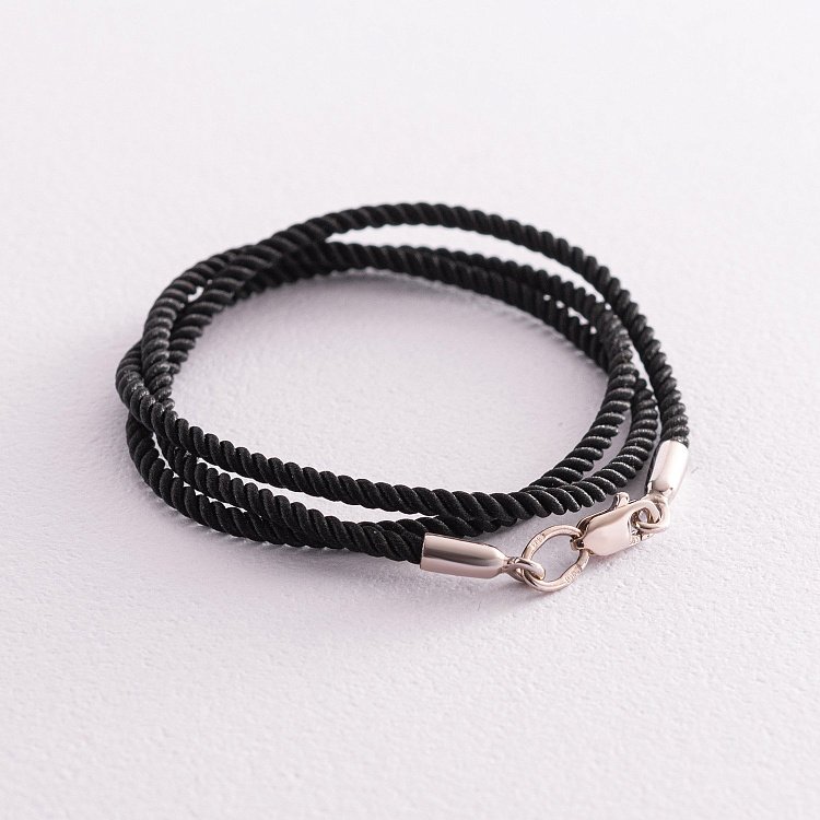 Шовковий чорний шнурок із гладкою золотою застібкою (2 мм) кол02077 від ювелірного магазину Онікс