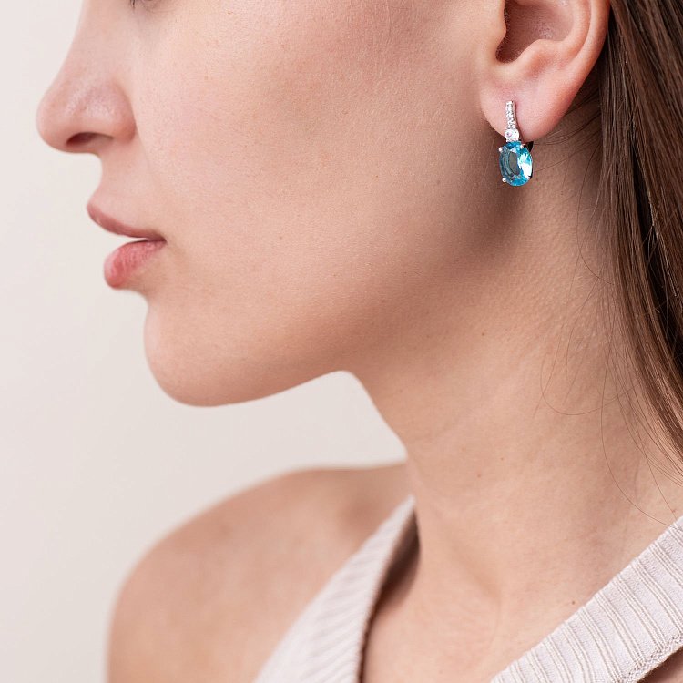 Серебряные серьги (фианиты, кварц) 2910/9р-QSWB от ювелирного магазина Оникс - 1