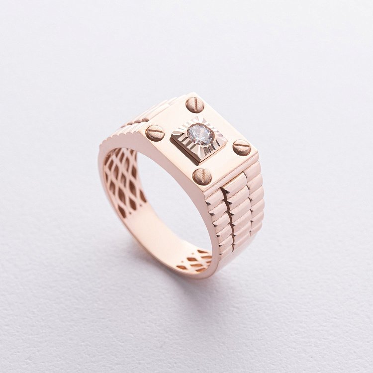 Чоловіча золота печатка з фіанітом к08222 від ювелірного магазину Онікс