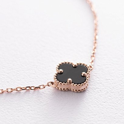 Браслет "Конюшина" в червоному золоті (онікс) б04570 №3