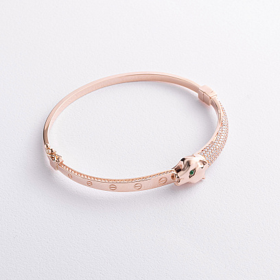 Жорсткий браслет "Пантера" у червоному золоті (фіаніти) б04630 №2