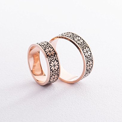 Золотое обручальное кольцо "Вышиванка" с чернением 28642400 №10