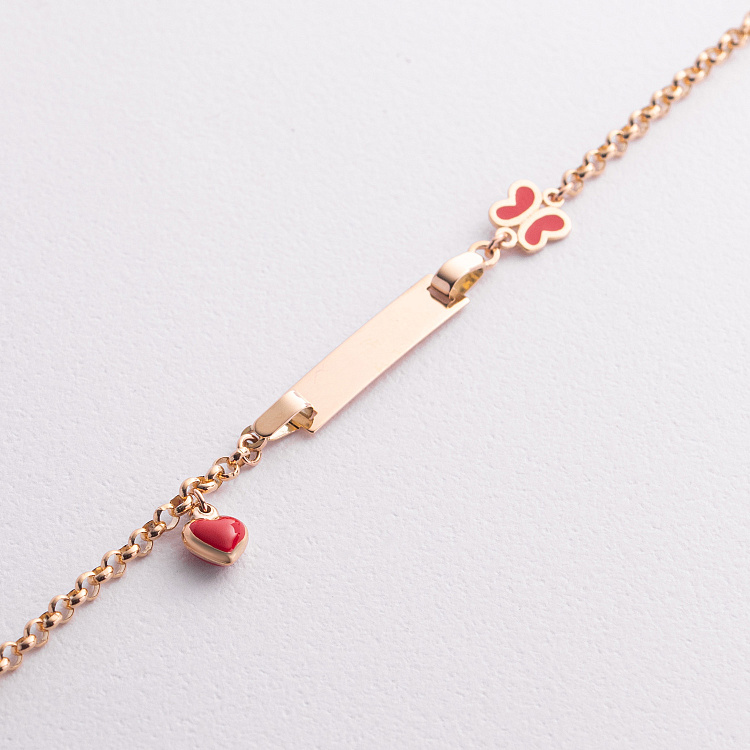 Детский золотой браслет "Бабочка и сердечко" с эмалью б05617 от ювелирного магазина Оникс - 1