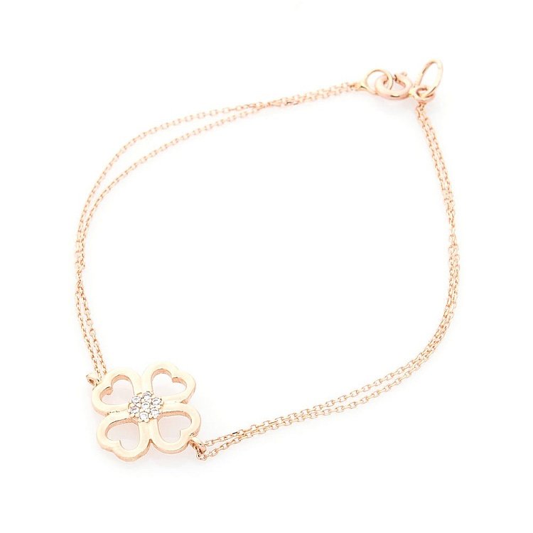Золотой браслет "Клевер" с фианитами б03859 от ювелирного магазина Оникс