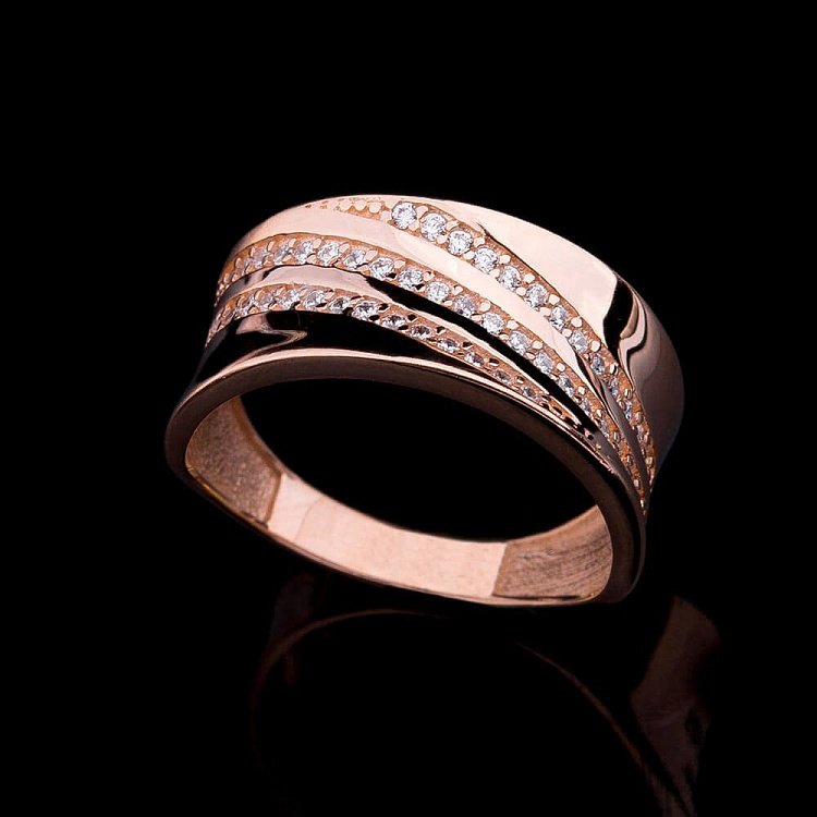 Золотое кольцо с фианитами к03200 от ювелирного магазина Оникс - 2