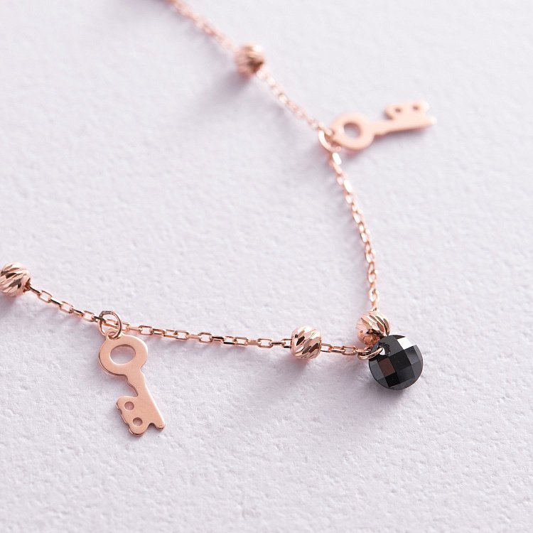 Золотий браслет "Ключики" (фіаніти) б04881 від ювелірного магазину Онікс - 3