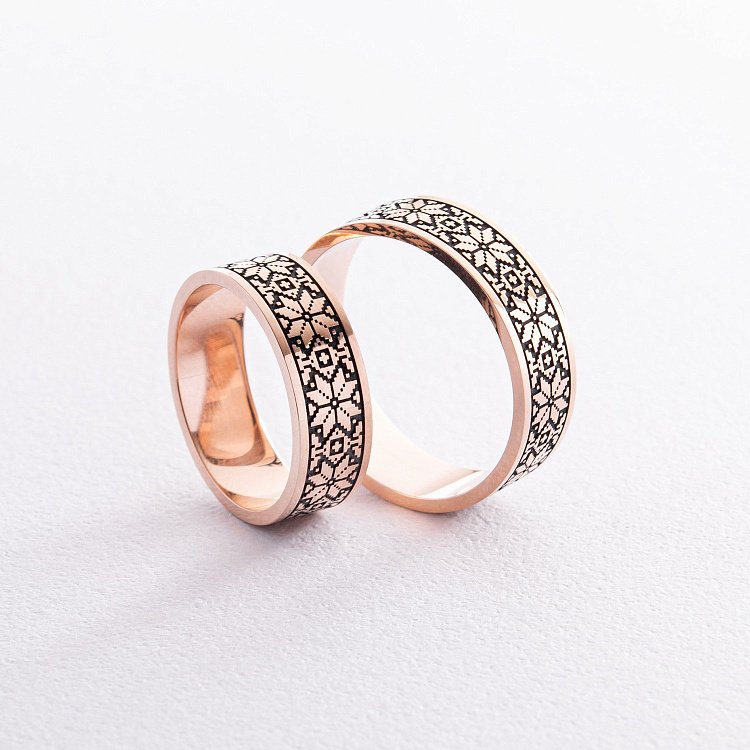 Золотое обручальное кольцо "Вышиванка" с чернением 28642400 от ювелирного магазина Оникс - 11