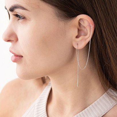 Серебряная моносерьга - протяжка "Шарик" 123055